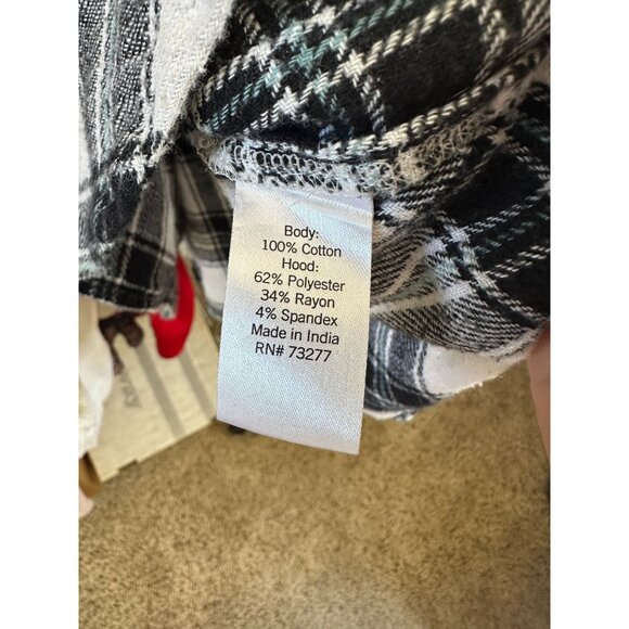 SO Womens Black Plaid Button-Up Hoodie Shirt Small 100% cotton‎ long sleeve - Picture 6 of 7